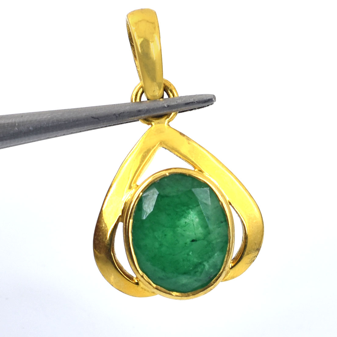 Emerald (Panna) Gold Plated Pendant with Chain Men & Women - Image 4