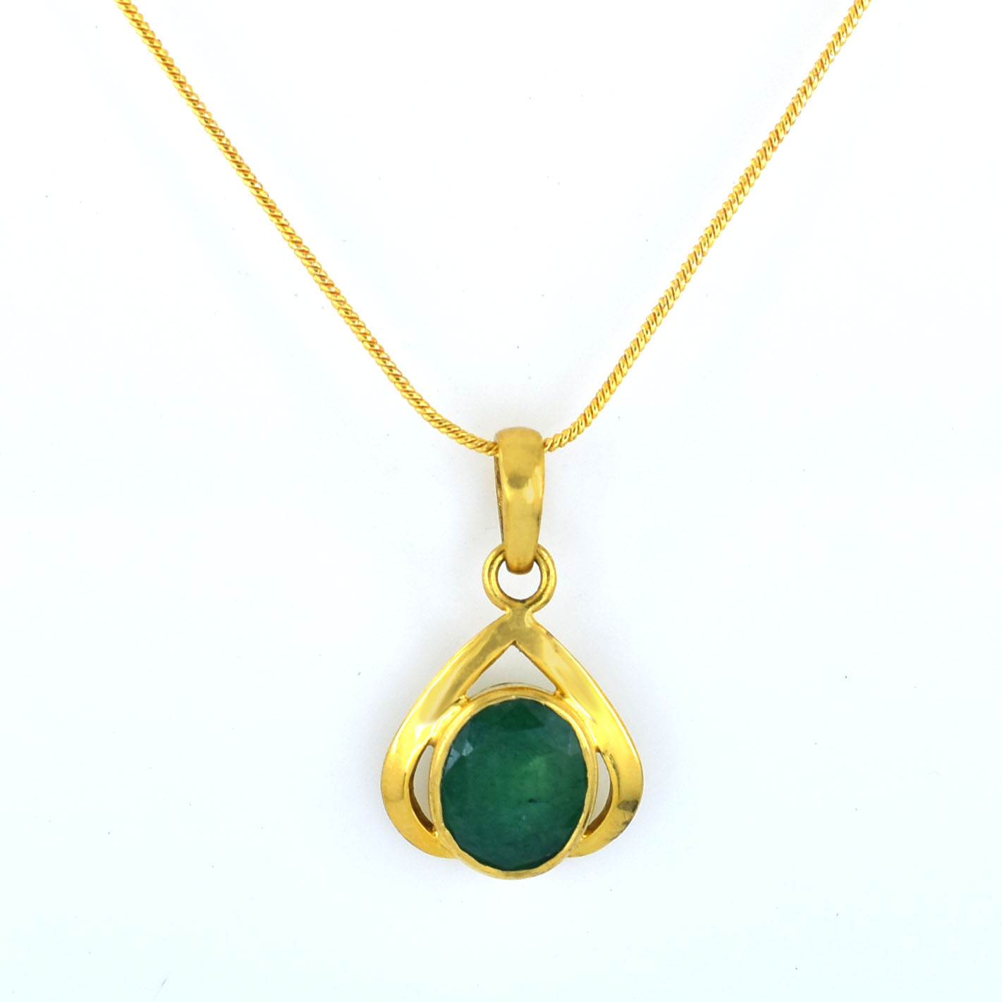 Emerald (Panna) Gold Plated Pendant with Chain Men & Women