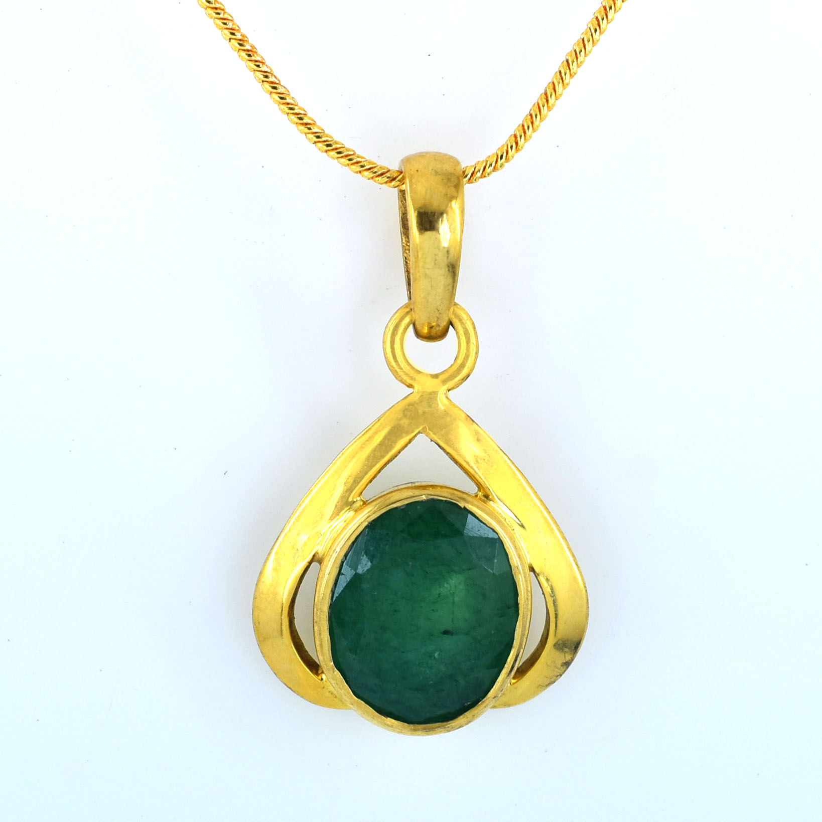 Emerald (Panna) Gold Plated Pendant with Chain Men & Women - Image 2