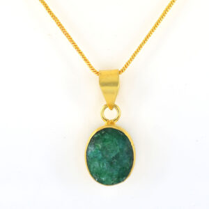 Natural Emerald Gold Plated Pendant Necklace | Green Emerald Gemstone Pendant