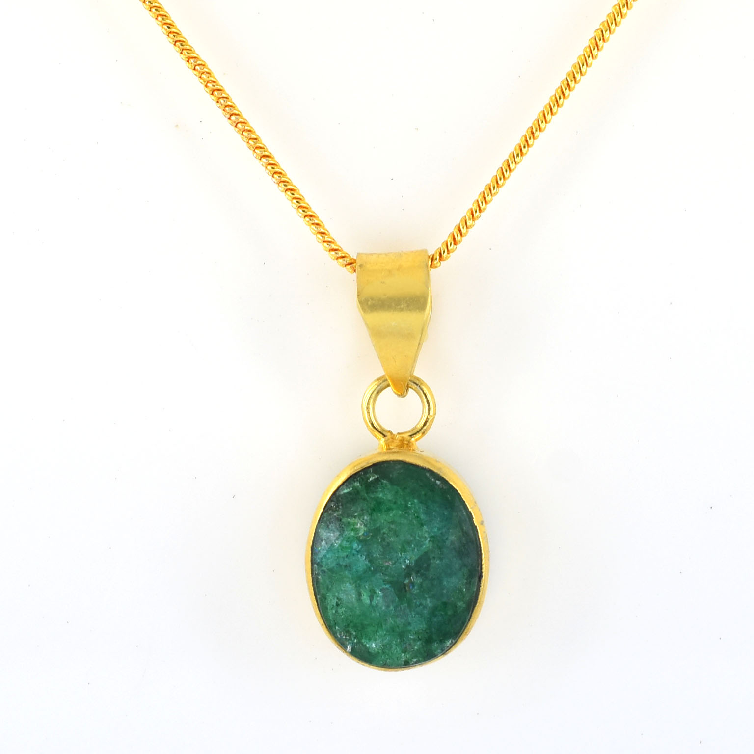 Natural Emerald Gold Plated Pendant Necklace | Green Emerald Gemstone Pendant