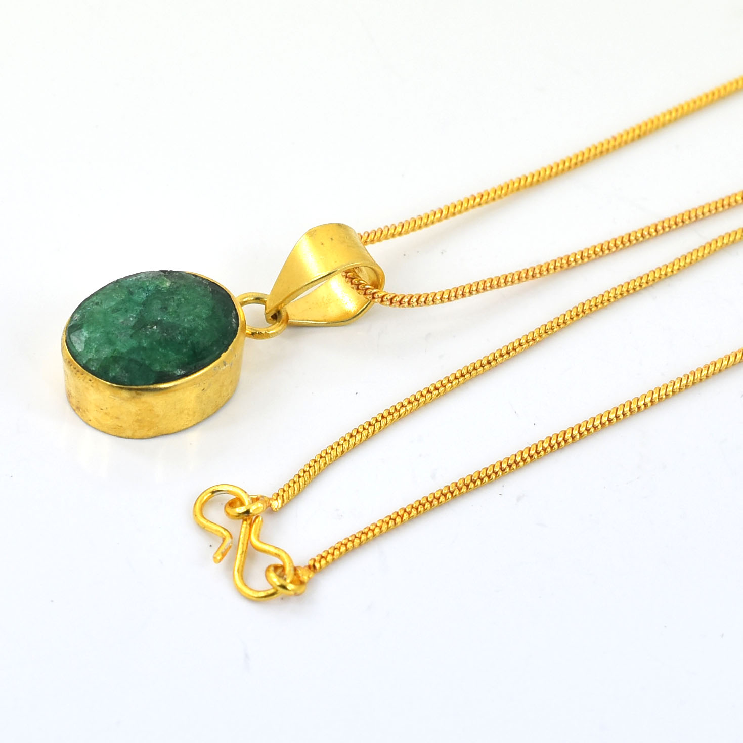 Natural Emerald Gold Plated Pendant Necklace | Green Emerald Gemstone Pendant - Image 3