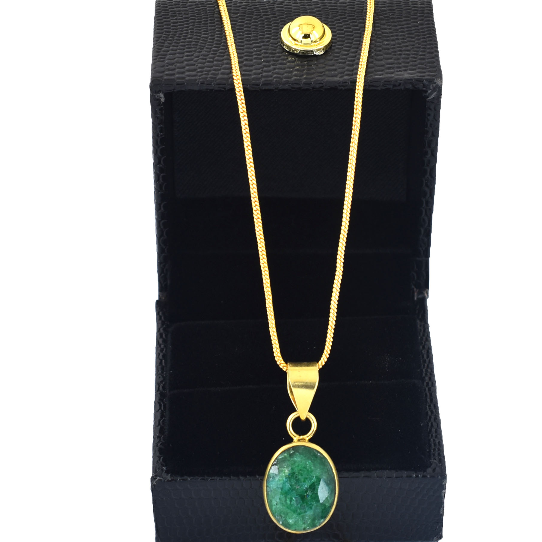 Natural Emerald Gold Plated Pendant Necklace | Green Emerald Gemstone Pendant - Image 4