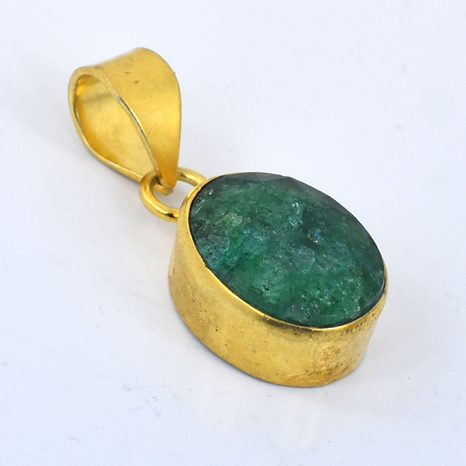Natural Emerald Gold Plated Pendant Necklace | Green Emerald Gemstone Pendant - Image 6