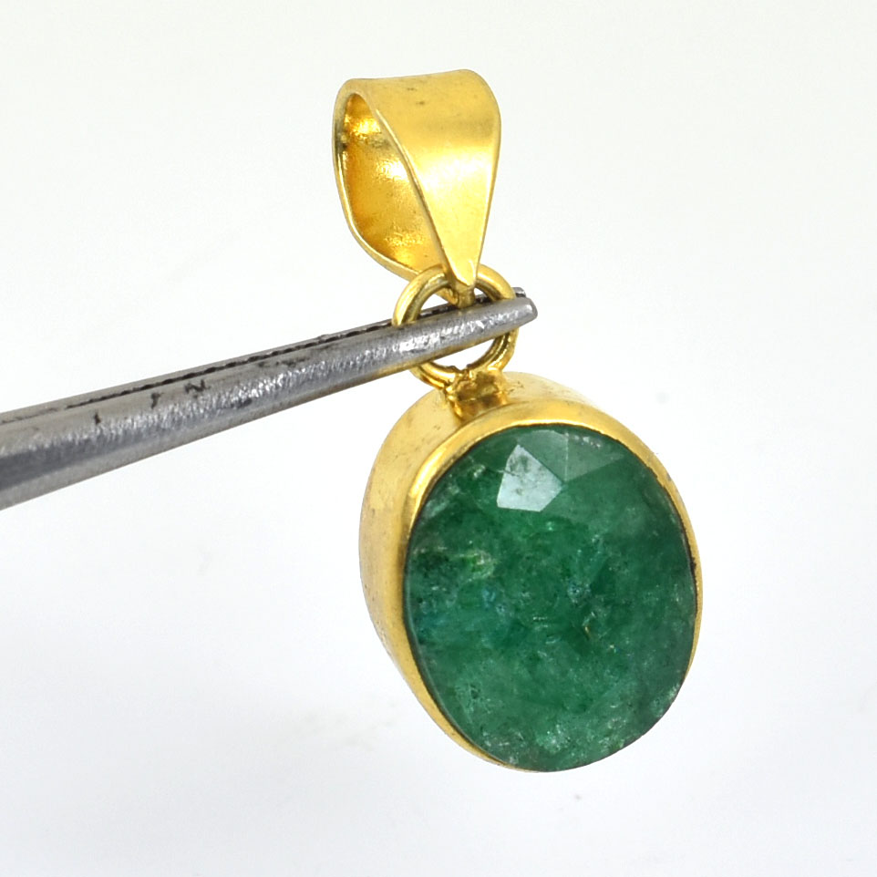 Natural Emerald Gold Plated Pendant Necklace | Green Emerald Gemstone Pendant - Image 7