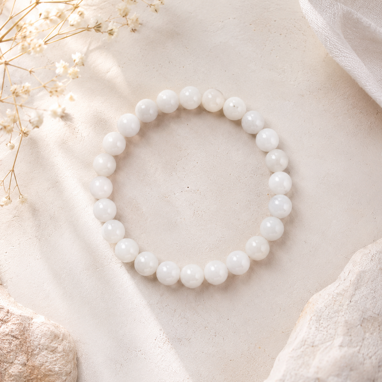 Natural White Kyanite Beaded Bracelet | Handmade Healing Crystal Bracelet for Peace & Clarity