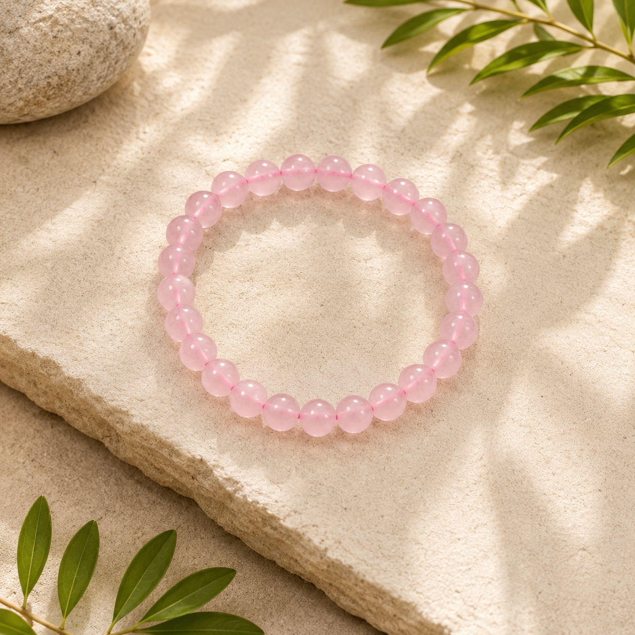 Natural Rose Quartz Crystal Bracelet | Healing Love Stone Beaded Bracelet