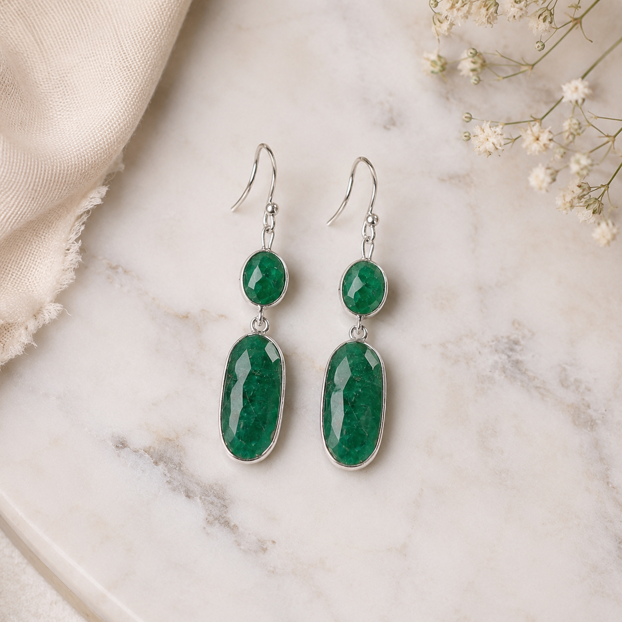 Natural Green Aventurine Drop Earrings – 925 Sterling Silver Handmade Earrings