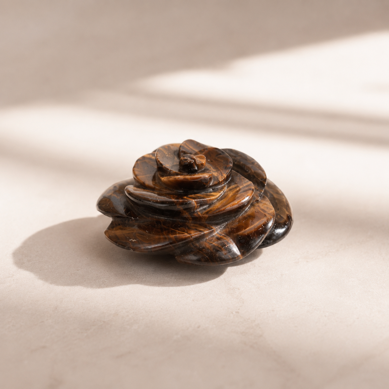 Natural Tiger Eye Rose Crystal Carving | Handcrafted Healing Stone Flower - Image 3