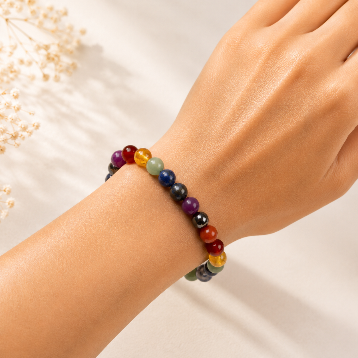 Natural 7 Chakra Healing Bracelet | Handmade Multi-Stone Crystal Beaded Bracelet for Balance & Energy - Image 3
