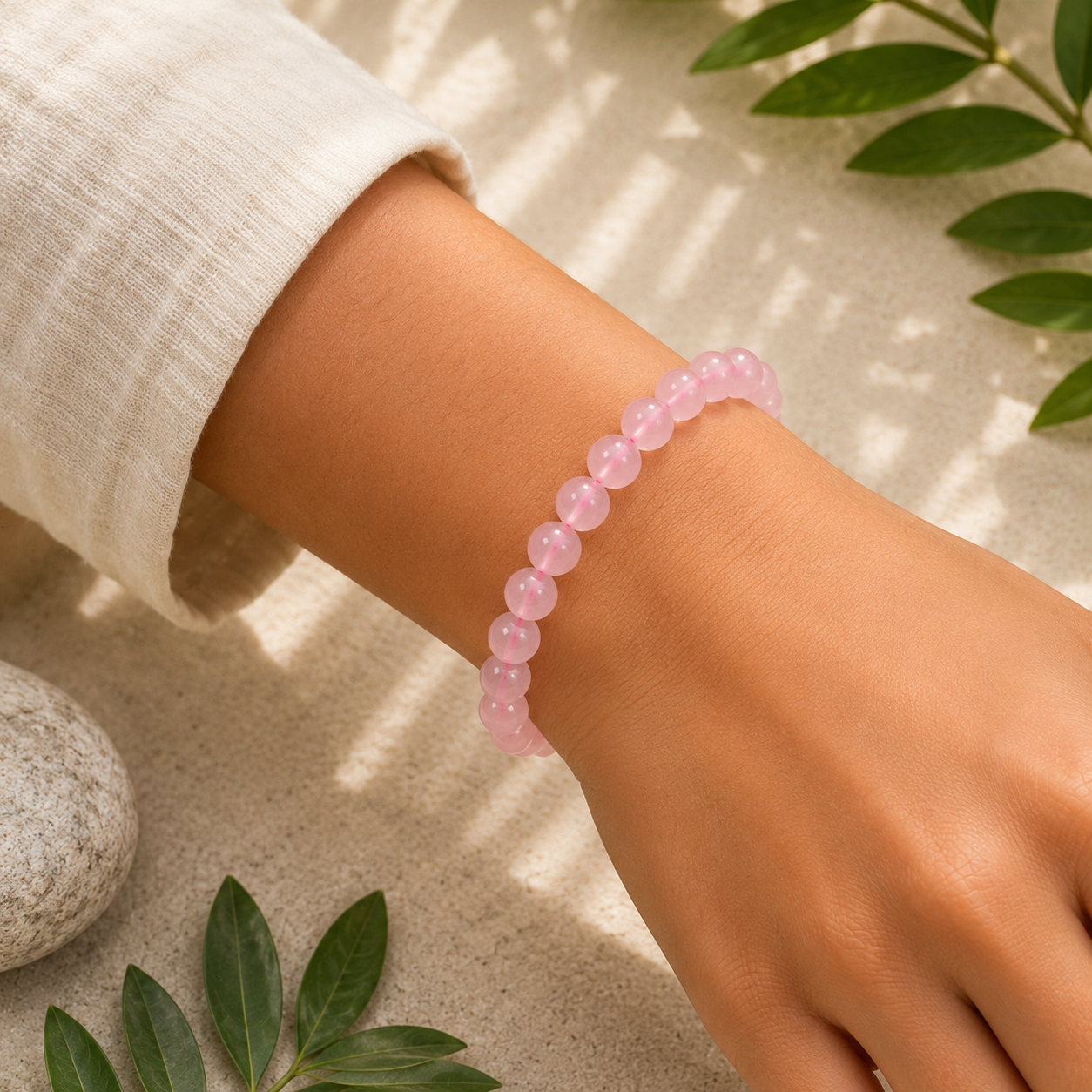 Natural Rose Quartz Crystal Bracelet | Healing Love Stone Beaded Bracelet - Image 3