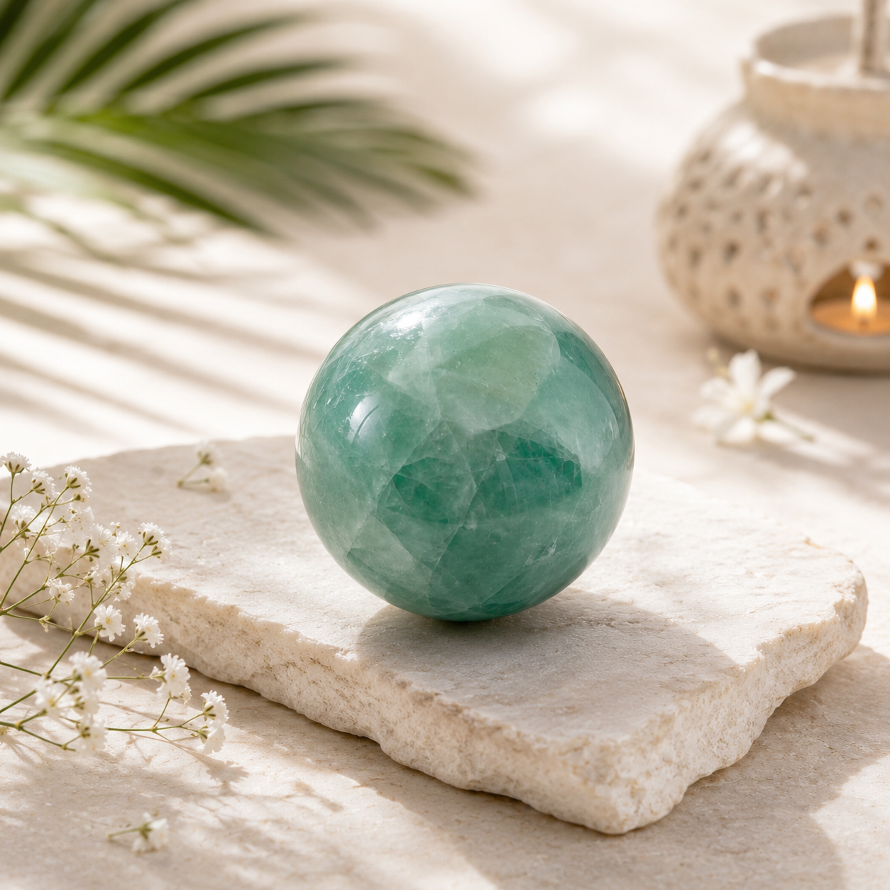 Natural Green Fluorite Crystal Sphere | Healing Energy Ball for Meditation & Décor