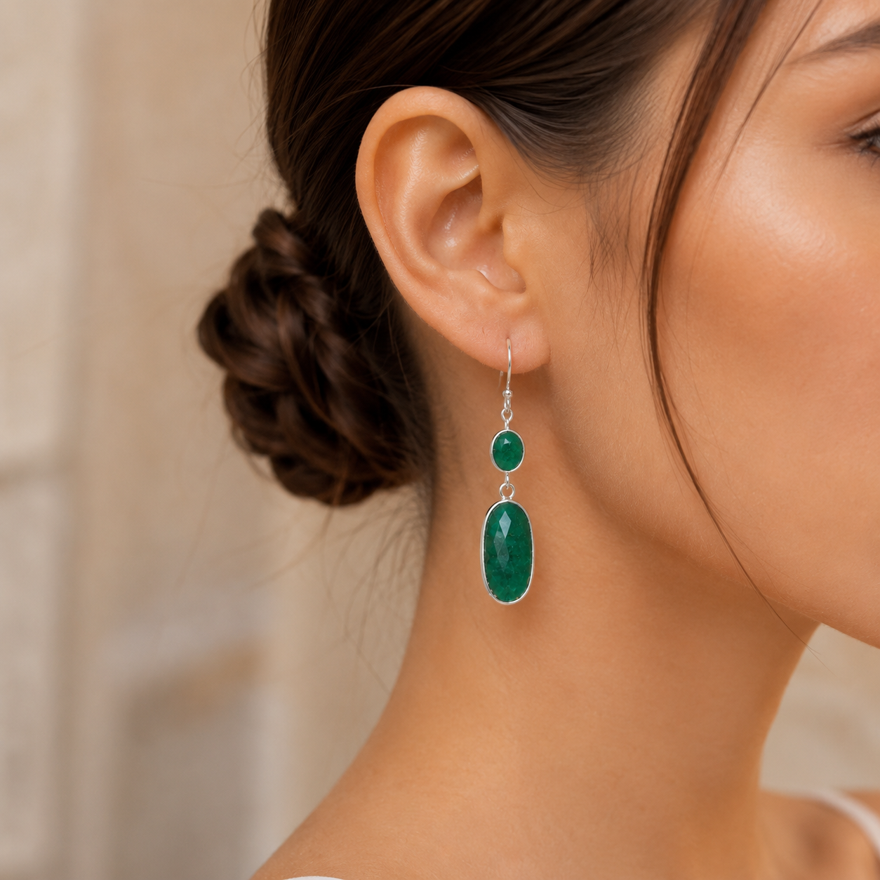 Natural Green Aventurine Drop Earrings – 925 Sterling Silver Handmade Earrings - Image 4