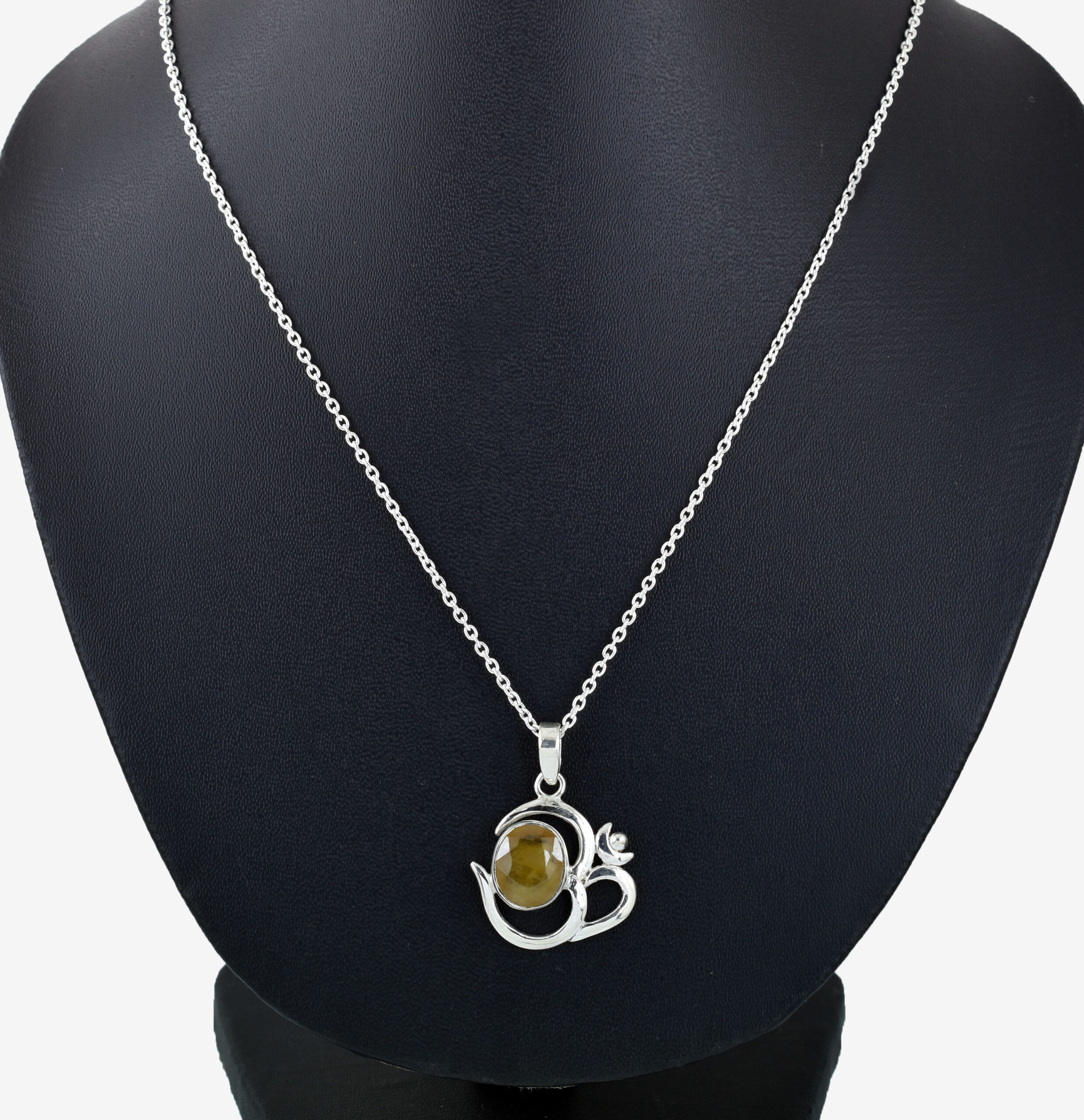 Natural Yellow Sapphire (Pukhraj) Om Pendant with Silver-Tone Chain - Image 9