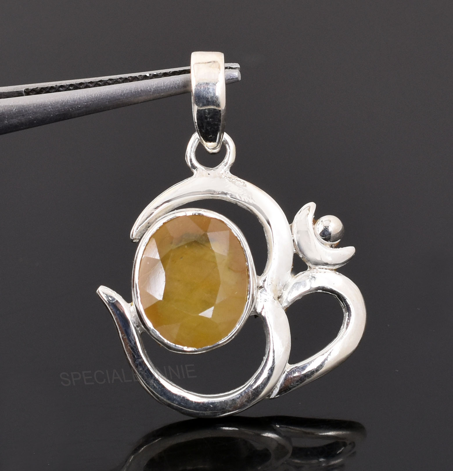 Natural Yellow Sapphire (Pukhraj) Om Pendant with Silver-Tone Chain - Image 4
