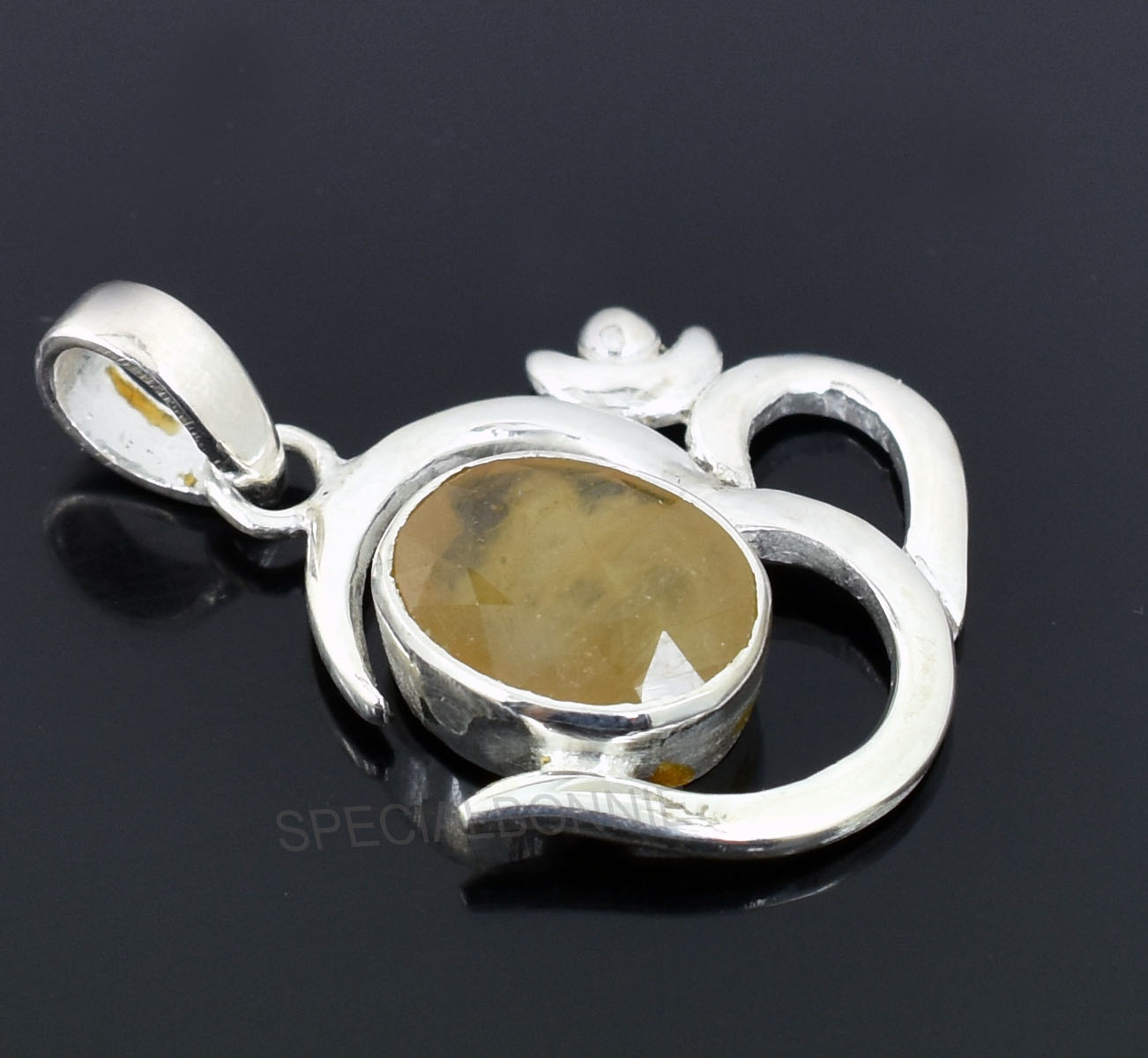 Natural Yellow Sapphire (Pukhraj) Om Pendant with Silver-Tone Chain - Image 6