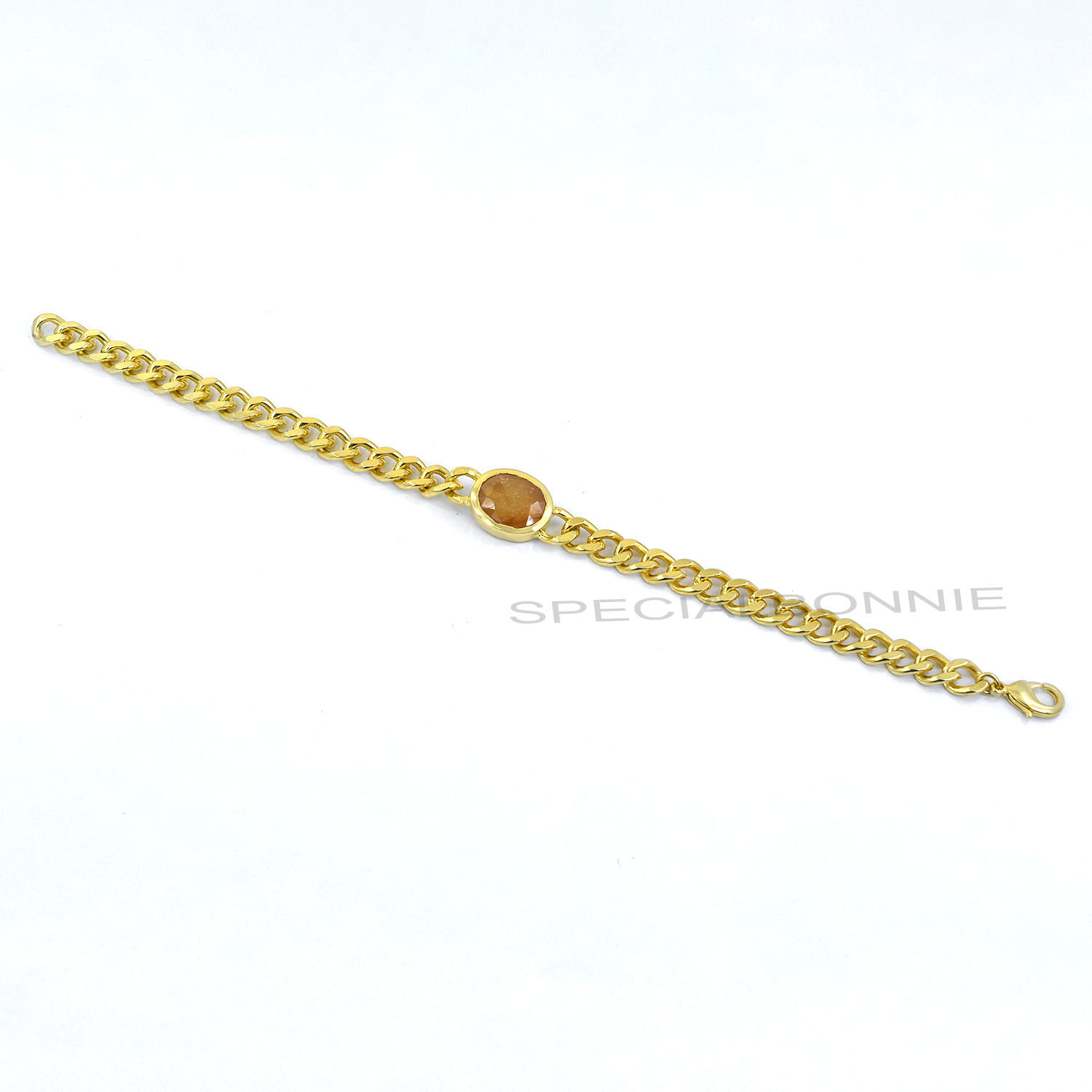 Natural Yellow Sapphire (Pukhraj) Gold-Finish Chain Bracelet - Image 4