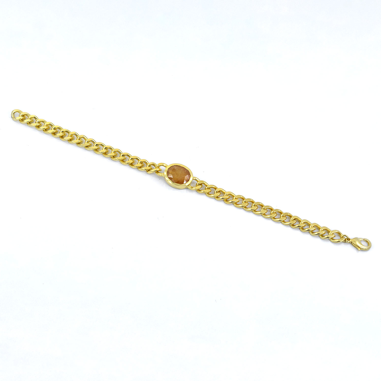 Natural Yellow Sapphire (Pukhraj) Gold-Finish Chain Bracelet - Image 5