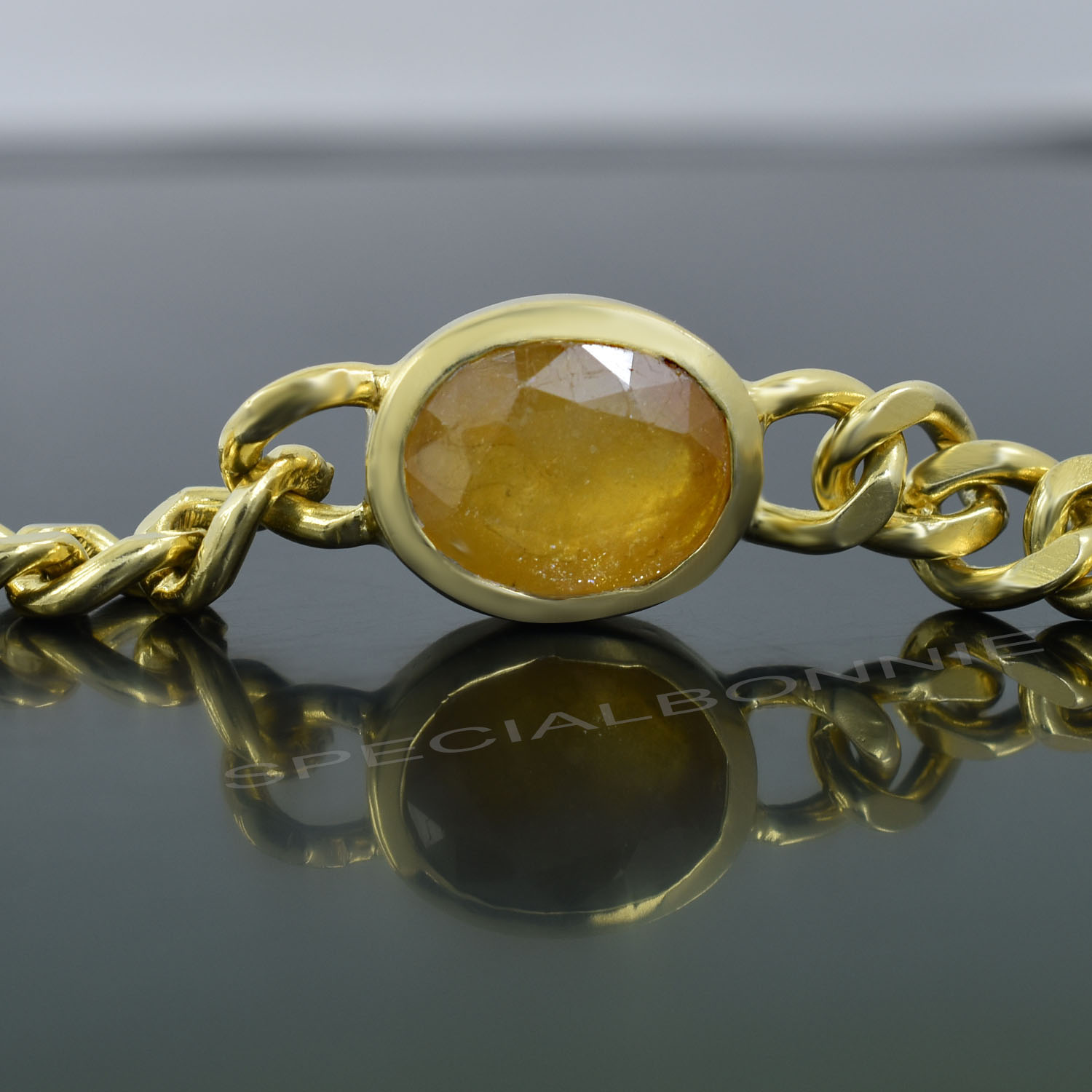 Natural Yellow Sapphire (Pukhraj) Gold-Finish Chain Bracelet - Image 2