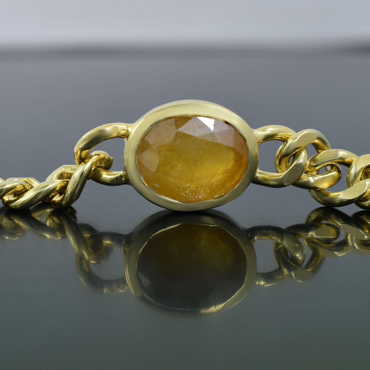 Natural Yellow Sapphire (Pukhraj) Gold-Finish Chain Bracelet - Image 3