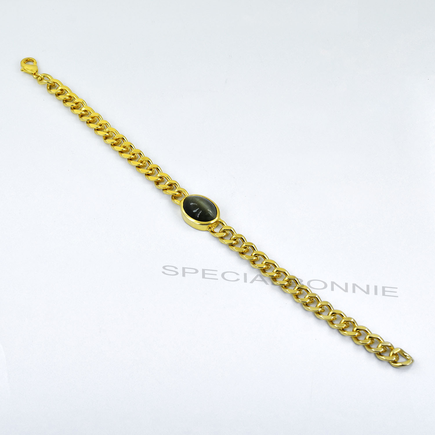Natural Cat's Eye (Lehsunia) Gold-Finish Chain Bracelet - Image 2