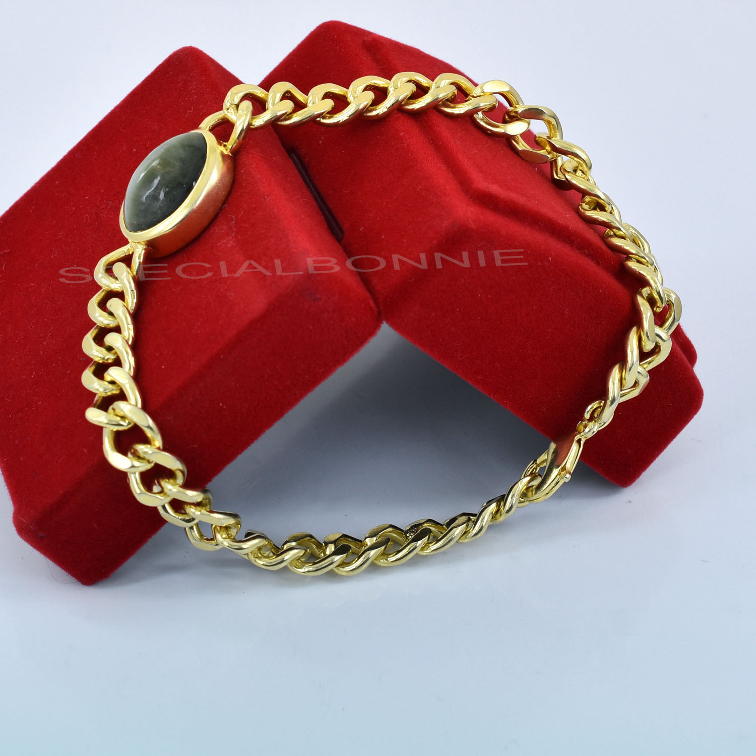 Natural Cat's Eye (Lehsunia) Gold-Finish Chain Bracelet - Image 8