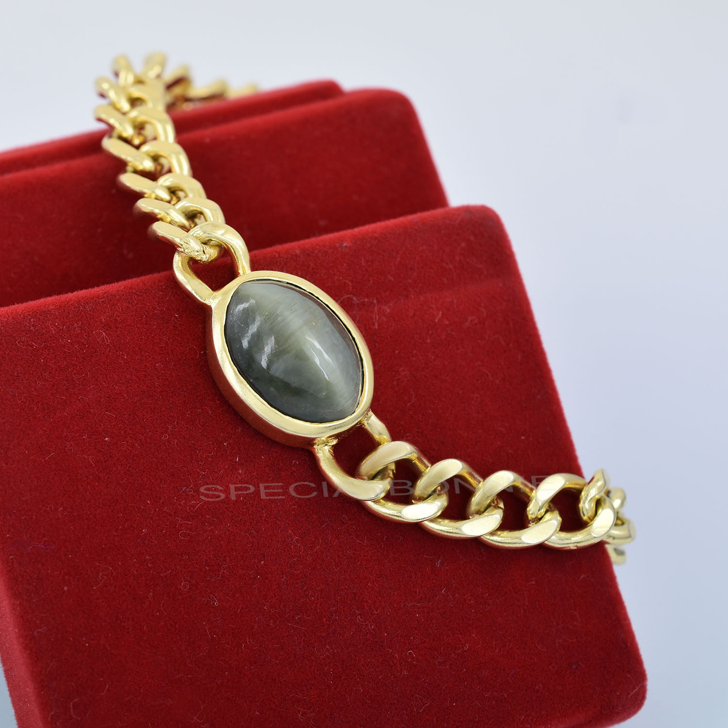 Natural Cat's Eye (Lehsunia) Gold-Finish Chain Bracelet - Image 7
