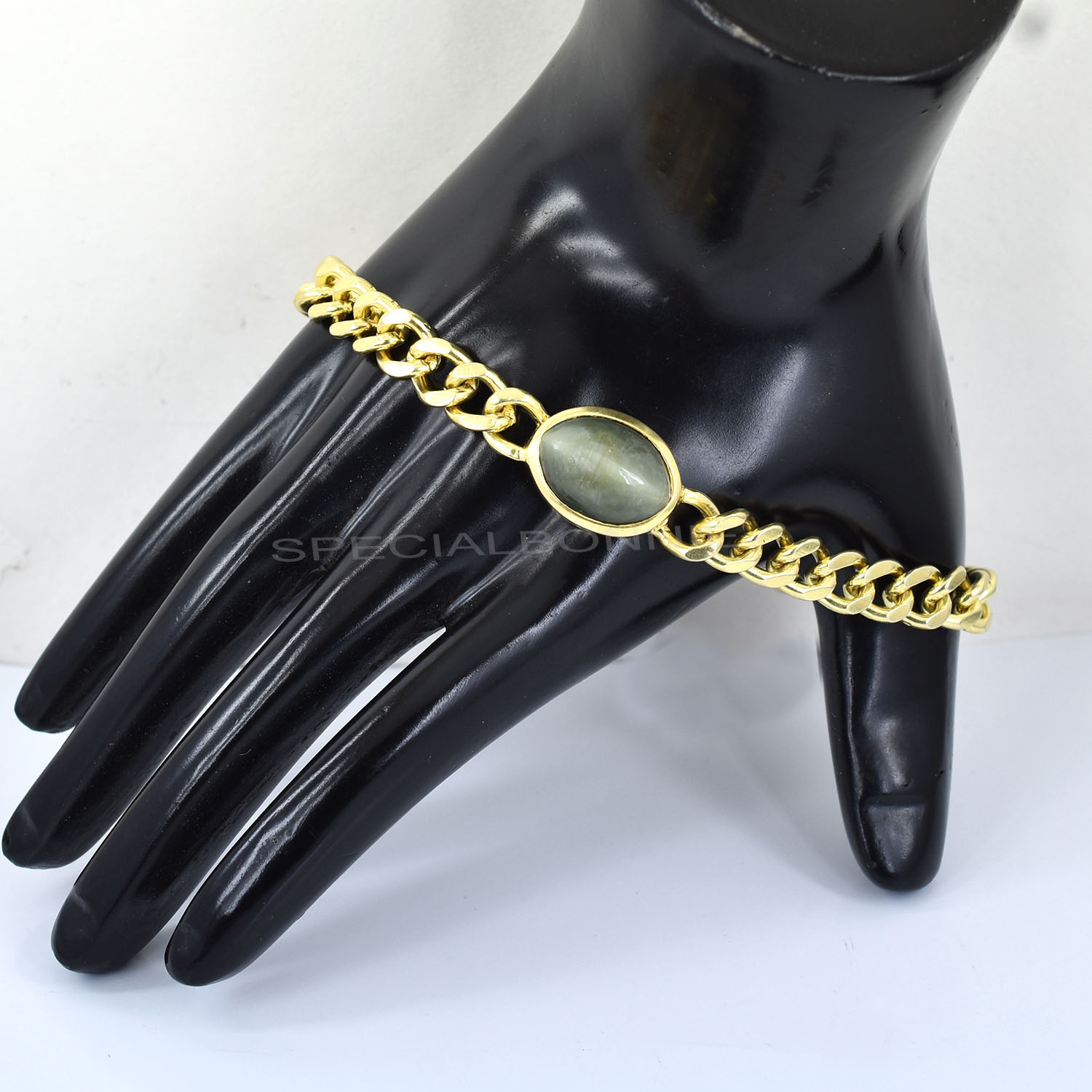Natural Cat's Eye (Lehsunia) Gold-Finish Chain Bracelet - Image 6
