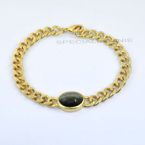 Natural Cat's Eye (Lehsunia) Gold-Finish Chain Bracelet