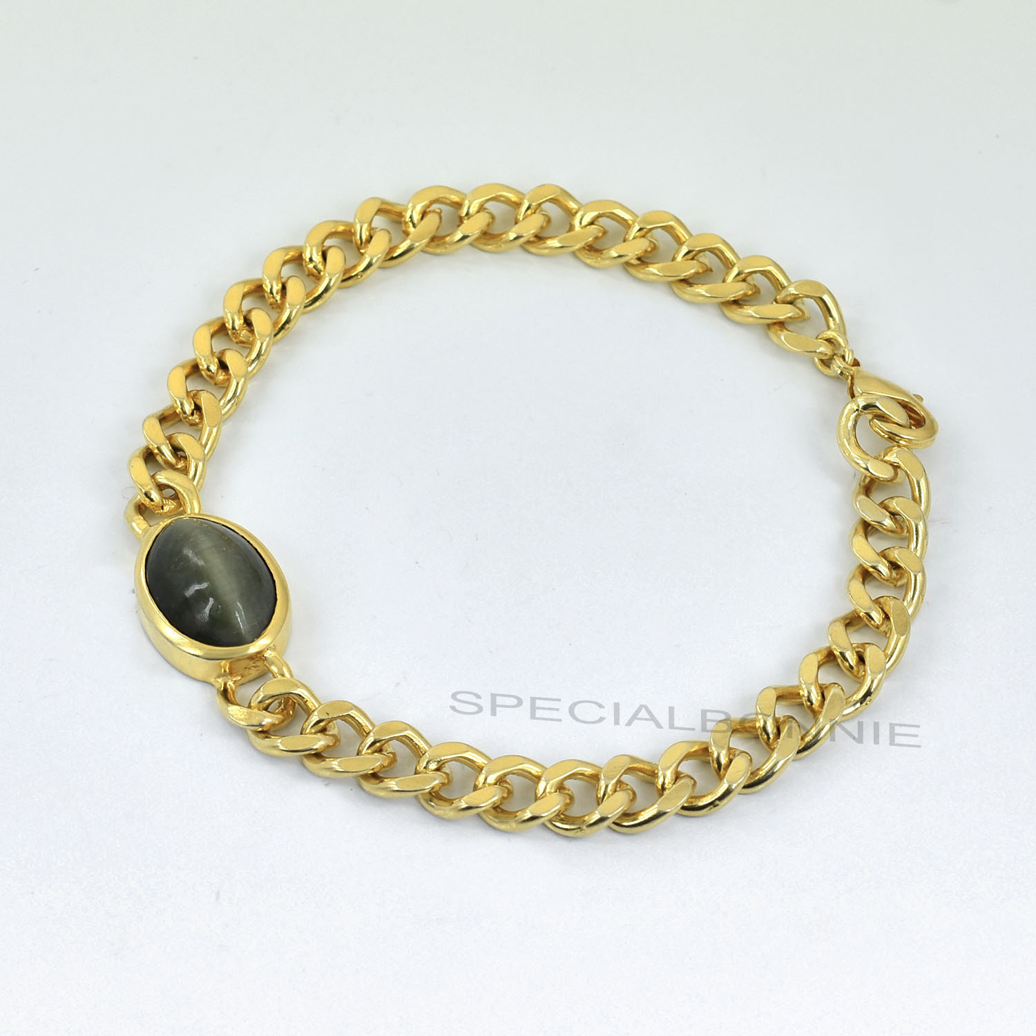 Natural Cat's Eye (Lehsunia) Gold-Finish Chain Bracelet - Image 4