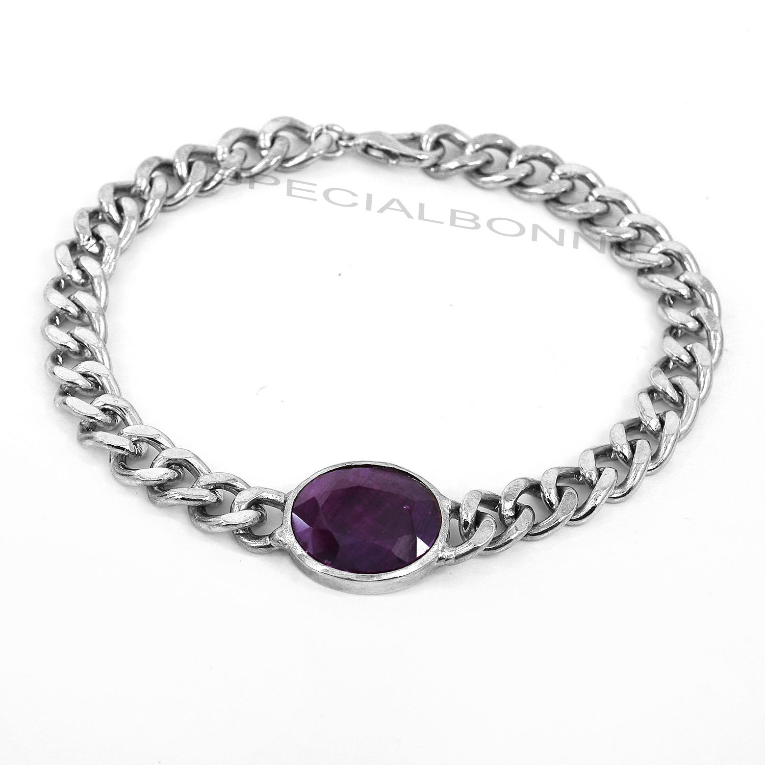 Natural Amethyst Silver-Finish Chain Bracelet