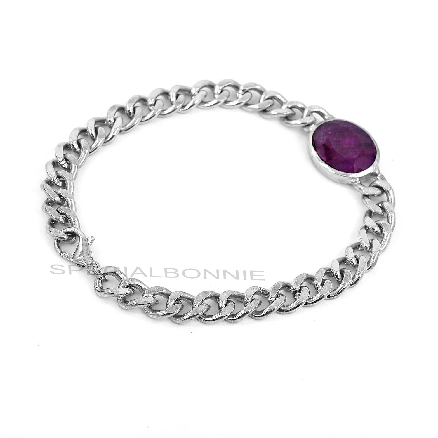 Natural Amethyst Silver-Finish Chain Bracelet - Image 4