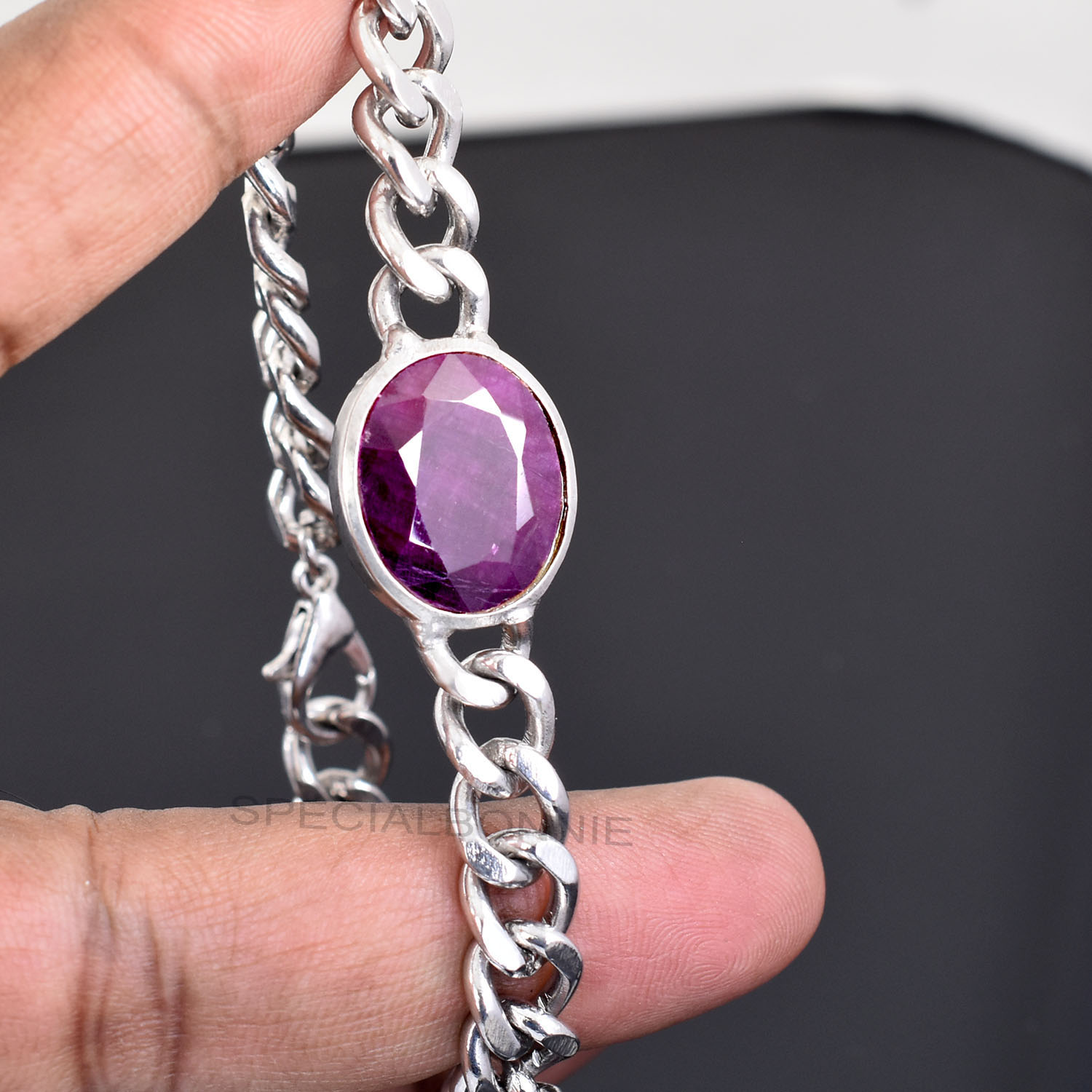 Natural Amethyst Silver-Finish Chain Bracelet - Image 3