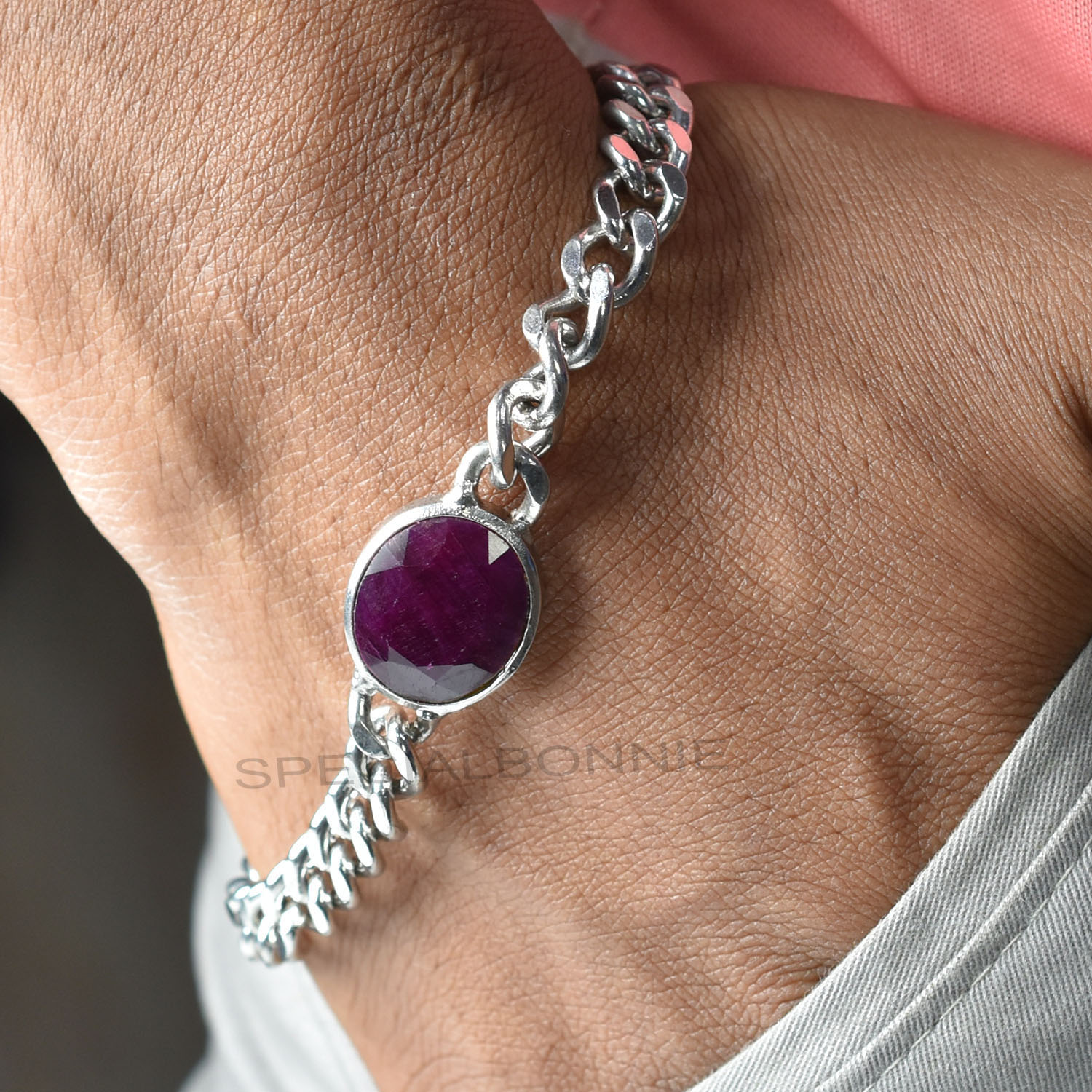 Natural Amethyst Silver-Finish Chain Bracelet - Image 6