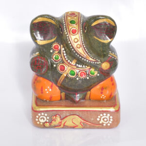 Natural Green Stone Hand-Painted Ganesha Idol (Healing Crystal Murti)