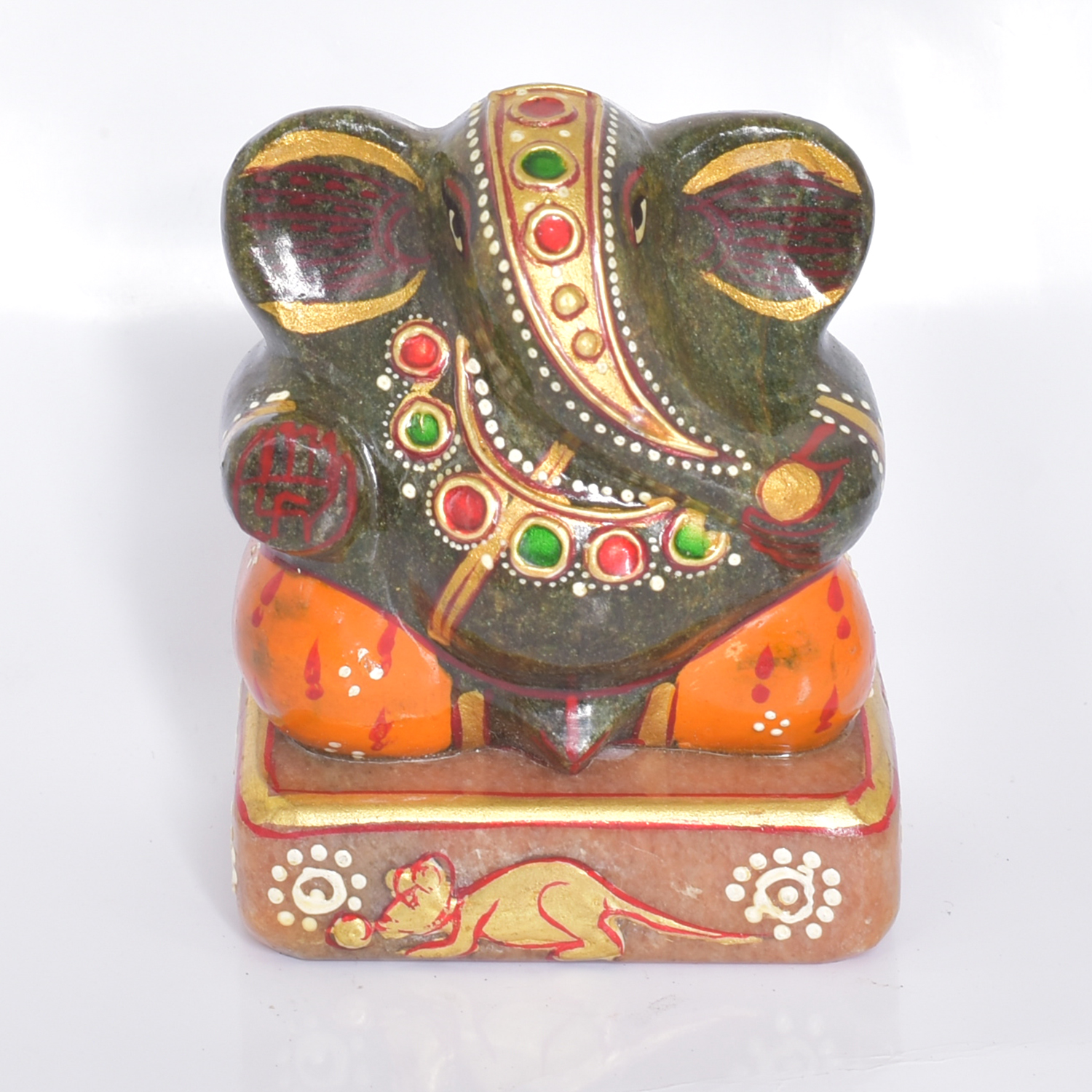 Natural Green Stone Hand-Painted Ganesha Idol (Healing Crystal Murti) - Image 2