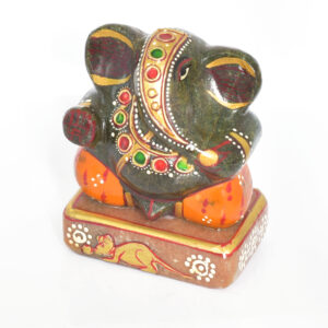 Natural Green Stone Hand-Painted Ganesha Idol (Healing Crystal Murti)