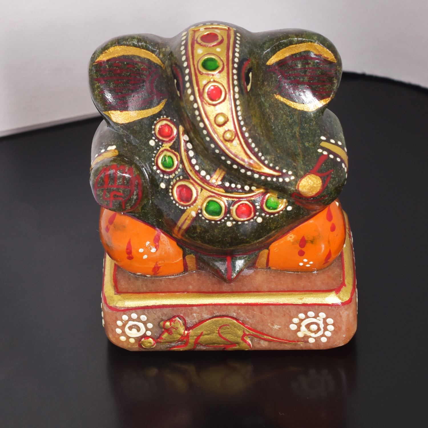 Natural Green Stone Hand-Painted Ganesha Idol (Healing Crystal Murti) - Image 5