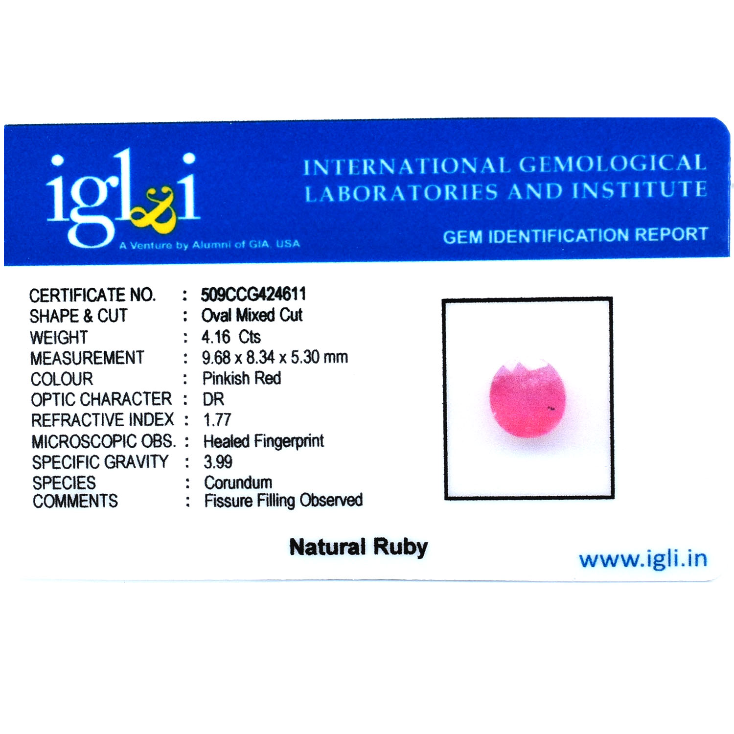 Certified Natural Ruby (Manik) – 4.16 Carat Oval Mixed Cut Gemstone - Image 3