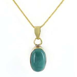 Natural Turquoise Pendant with Gold-Tone Chain | Oval Cabochon Gemstone Pendant – 12 CT | 6 Grams