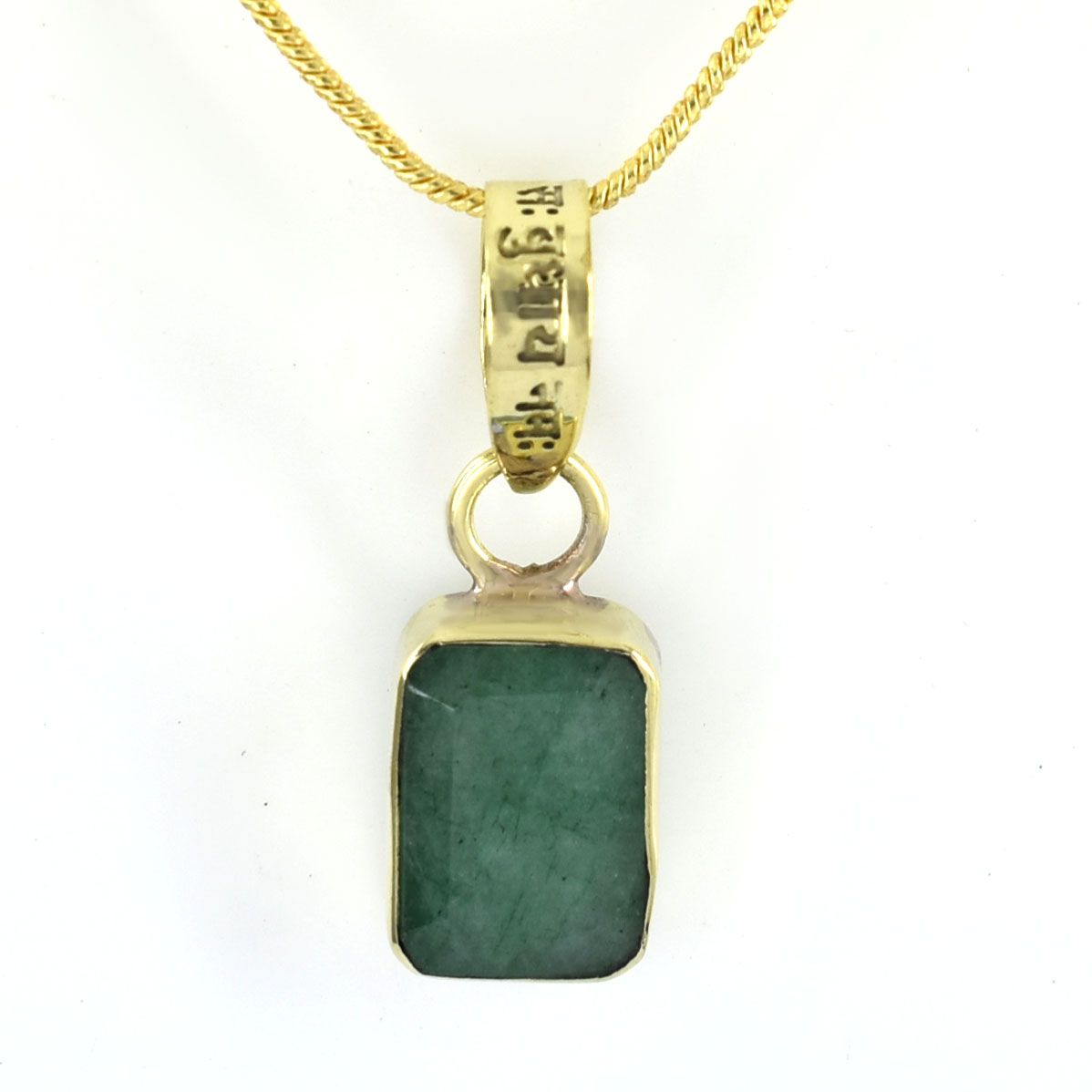Natural Emerald Pendant with Gold-Tone Chain | Rectangular Gemstone Pendant – 8.35 CT | 3.70 Grams