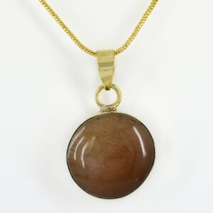 Natural Brown Moonstone Pendant with Gold-Tone Chain | Round Cabochon Gemstone Pendant – 15 CT | 8.17 Gram