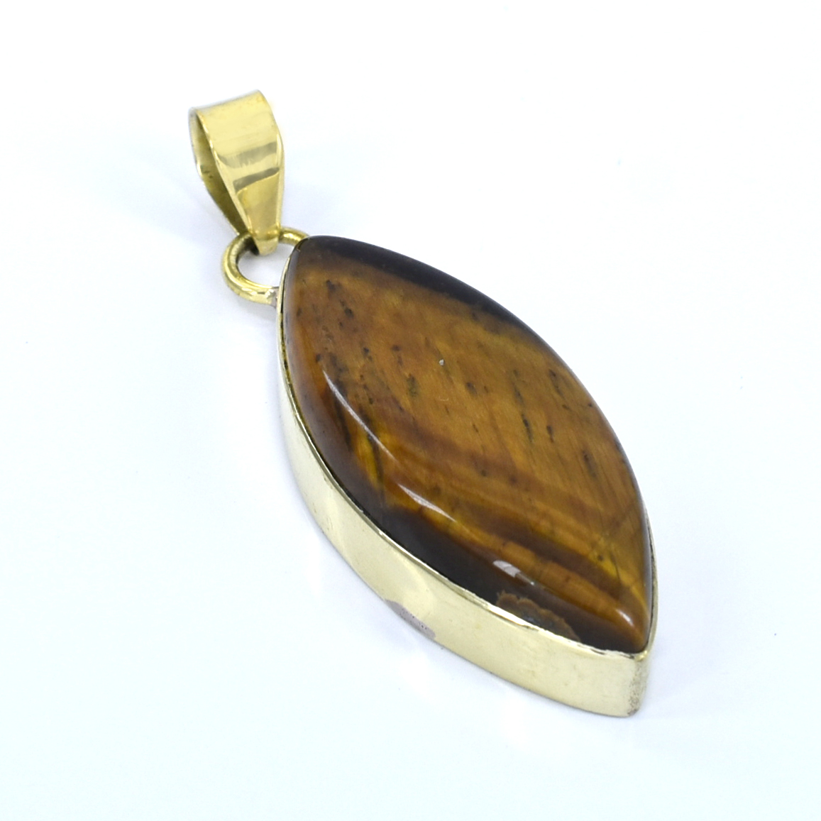 Natural Tiger’s Eye Pendant with Gold-Tone Chain | Marquise Cabochon Gemstone Pendant – 20 CT | 11.8 Gram - Image 2