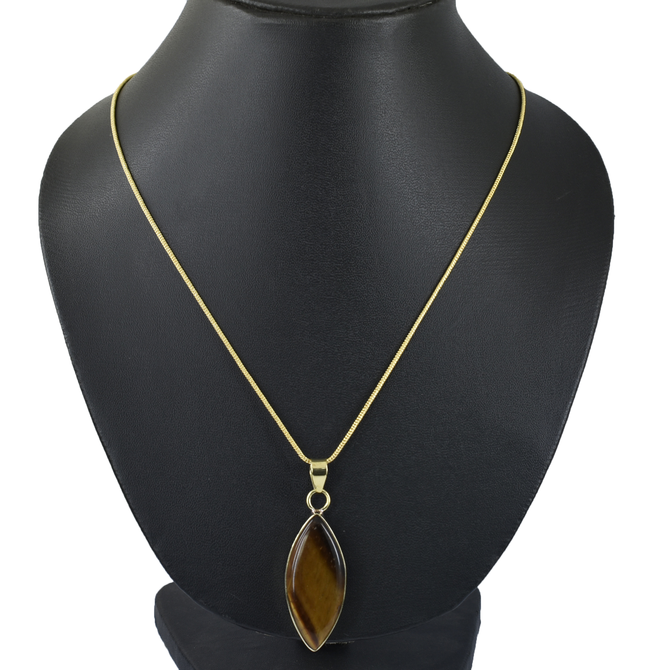 Natural Tiger’s Eye Pendant with Gold-Tone Chain | Marquise Cabochon Gemstone Pendant – 20 CT | 11.8 Gram - Image 6