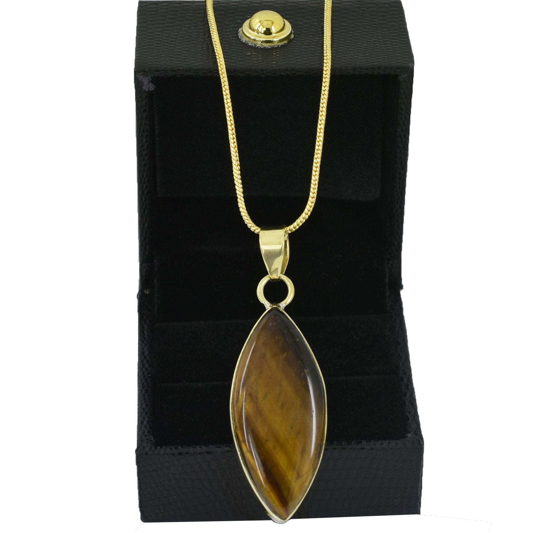 Natural Tiger’s Eye Pendant with Gold-Tone Chain | Marquise Cabochon Gemstone Pendant – 20 CT | 11.8 Gram - Image 7