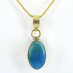 Natural Turquoise Pendant with Gold-Tone Chain | Oval Cabochon Gemstone Pendant – 13 CT | 5.30Grams