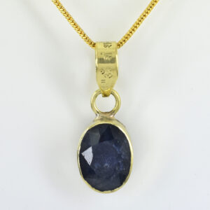 Natural Blue Sapphire Pendant with Gold-Tone Chain | Oval Faceted Gemstone Pendant – 10 CT | 4.41 Gram