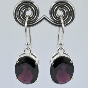 Natural Garnet Drop Earrings in Silver-Tone Setting | Oval Faceted Gemstone Earrings – 23.50 CT