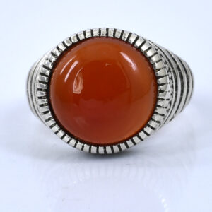 Natural Carnelian Ring in Silver-Tone Setting | Round Cabochon Gemstone Ring – 35.65 CT