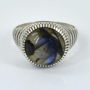 Natural Labradorite Ring in Silver-Tone Setting | Round Gemstone Ring – 37.10 CT